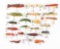 LOT OF APPROXIMATELY 20 VARIOUS HAND CARVED FOLK ART TYPE FISHING LURES.