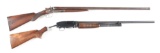(A+C) LOT OF 2: LC SMITH SIDE BY SIDE SHOTGUN AND WINCHESTER MODEL 12 SLIDE ACTION SHOTGUN.