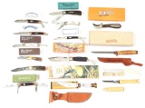 LOT OF 15: CONTEMPORARY FACTORY MINT FIXED AND FOLDING KNIVES BY REMINGTON, KA-BAR, CATTARAUGUS, AND