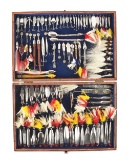 HISTORICALLY IMPORTANT POINT JUDE SALESMAN SAMPLE DISPLAY CASE WITH 89 VARIOUS LURES.