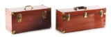 LOT OF 2: EARLY ABERCROMBIE & FITCH STYLE MAHOGANY FISHING TACKLE BOXES.