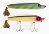 LOT OF 2: EXCEPTIONAL NORMAN OLDFIELD FLAP TAIL FISHING LURES.