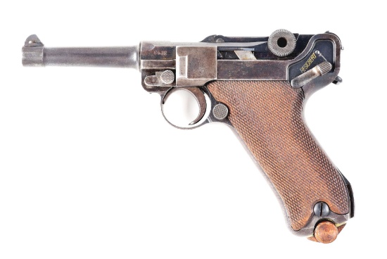 (C) DWM 1918 DATED P08 SEMI-AUTOMATIC PISTOL WITH HOLSTER AND EXTRA MAGAZINE.