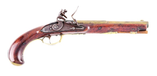 (A) BRASS BARRELED FLINTLOCK KENTUCKY PISTOL SIGNED J. KUNZ.