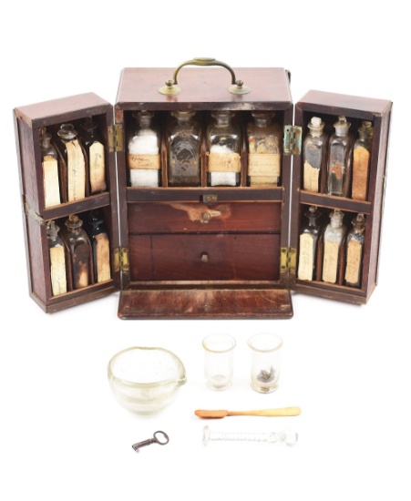 RARE LATE 18TH CENTURY NAVAL MEDICAL CHEST WITH CONTENTS.