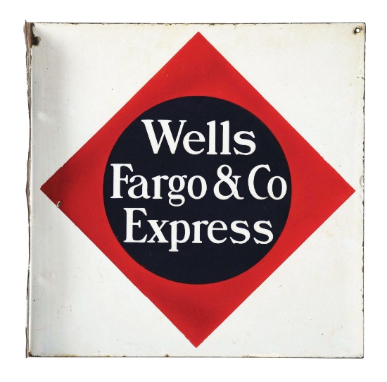 WELLS FARGO & CO. EXPRESS PORCELAIN FLANGE SIGN.