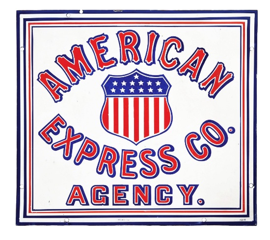 AMERICAN EXPRESS COMPANY AGENCY PORCELAIN SIGN W/ SHIELD GRAPHIC.