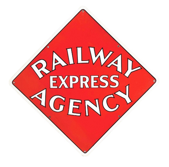 LARGE RAILWAY EXPRESS AGENCY PORCELAIN DEPOT SIGN.