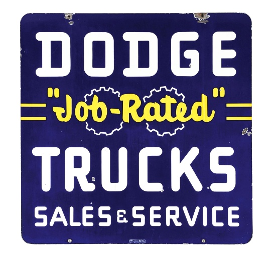 DODGE JOB RATED TRUCKS SALES & SERVICE PORCELAIN SIGN.