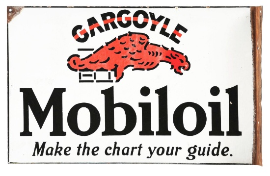 PEGASUS MOTOR SPIRIT & GARGOYLE MOBILOIL PORCELAIN FLANGE SIGN.