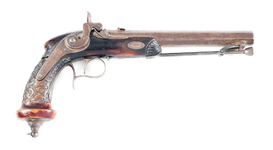 (A) FRENCH PERCUSSION PARLOR PISTOL WITH INTRICATE RELIEF CARVED STOCK.