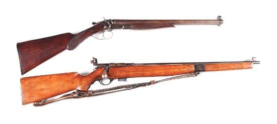 (A+C) LOT OF 2: NOVELTY WELLS FARGO MARKED BAKER COACH GUN AND USP MARKED MOSSBERG 42M-B BOLT ACTION