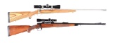 (M) LOT OF 2: RUGER M77 HAWKEYE AND INTERAMS MARK X MAGNUM BOLT ACTION RIFLES WITH SCOPES.