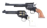 (M) LOT OF 2: 2 RUGER NEW MODEL BLACKHAWK AND NEW VAQUERO SINGLE ACTION REVOLVERS.