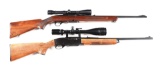 (M) LOT OF 2: WINCHESTER MODEL 100 AND REMINGTON MODEL 740 SEMI AUTOMATIC RIFLES WITH SCOPES.