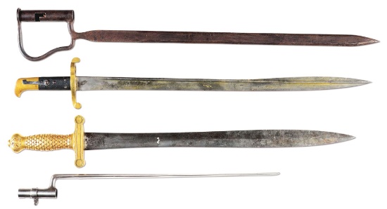 LOT OF THREE BAYONETS AND ONE SHORT SWORD