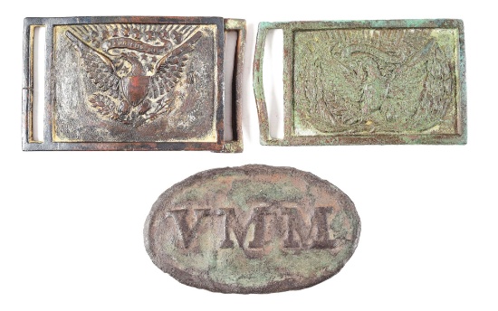 LOT OF 3: EXCAVATED CIVIL WAR BELT PLATES, INCLUDING VMM.