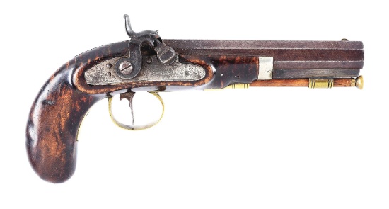 (A) PERCUSSION KENTUCKY PISTOL WITH BELTHOOK.