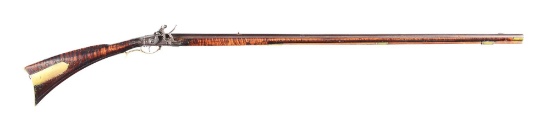 (A) EARLY AND FINE CARVED FLINTLOCK KENTUCKY RIFLE ATTRIBUTED TO JOHN RUPP.