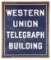 WESTERN UNION TELEGRAPH BUILDING PORCELAIN SIGN W/ ORIGINAL COPPER FRAMING.