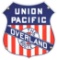 UNION PACIFIC OVERLAND ROUTE PORCELAIN SHIELD SIGN.