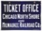 CHICAGO NORTH SHORE & MILWAUKEE RAILROAD TICKET OFFICE PORCELAIN FLANGE SIGN.