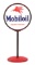 MOBILOIL MOTOR OIL PORCELAIN LOLLIPOP SIGN W/ PEGASUS GRAPHIC & ORIGINAL BASE & POLE.