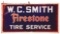 FIRESTONE TIRE SERVICE PORCELAIN SERVICE STATION SIGN W/ ADDED NEON BORDER.