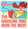 PHILLIPS 66 GO WITH THE GASOLINE THAT WON THE WEST TIN SIGN W/ COWBOY GRAPHIC.