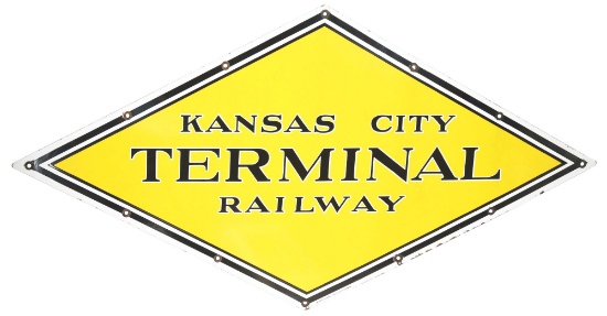 KANSAS CITY RAILWAY TERMINAL PORCELAIN RAILROAD SIGN.