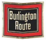 BURLINGTON ROUTE STAINLESS STEEL LOCOMOTIVE NOSE HERALD PORCELAIN SIGN.