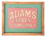 ADAMS EXPRESS COMPANY MASONITE DISPLAY SIGN MOUNTED IN PROFESSIONALLY MADE SHADOW BOX.