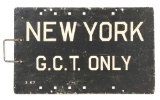 PAINTED METAL G.C.T. TRAIN ANNOUNCEMENT SIGN FOR NEW YORK CITY & 125TH ST.