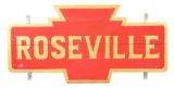 PENNSYLVANIA RAILROAD WOODEN STATION PLATFORM SIGN FOR ROSEVILLE.