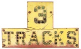 3 TRACKS STEEL RAILROAD SIGN W/ GLASS REFLECTIVE MARBLES.