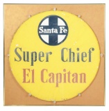 SANTA FE SUPER CHIEF EL CAPITAN GLASS RAILROAD SIGN.