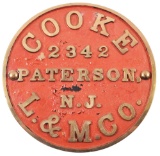 SOUTHERN PACIFIC COOKE BUILDER PLATE.