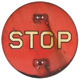 PORCELAIN RAILROAD STOP SIGN.