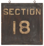 SECTION 18 & 19 HAND PAINTED WOODEN TRAIN PLATFORM SIGN.
