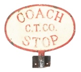 CT CO. COACH STOP POLE-MOUNTED CAST IRON SIGN.