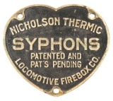 NICHOLSON THERMIC SYPHONS HEART-SHAPED PLATE.