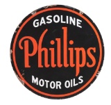 RARE PHILLIPS 66 GASOLINE & MOTOR OILS PORCELAIN CURB SIGN.