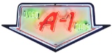 A-1 USED CARS DIE CUT PORCELAIN SIGN W/ ADDED NEON.