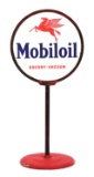 MOBILOIL MOTOR OIL PORCELAIN LOLLIPOP SIGN W/ PEGASUS GRAPHIC & ORIGINAL BASE & POLE.