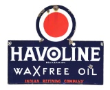HAVOLINE WAX FREE MOTOR OIL PORCELAIN SERVICE STATION SIGN.