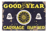GOODYEAR CARRIAGE RUBBER PORCELAIN SIGN W/ WHEEL GRAPHIC.