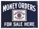 AMERICAN EXPRESS MONEY ORDERS FOR SALE HERE PORCELAIN FLANGE SIGN.