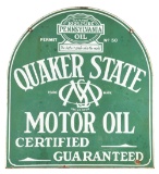 QUAKER STATE MOTOR OIL PORCELAIN TOMBSTONE SERVICE STATION SIGN.