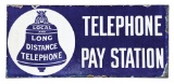 TELEPHONE PAY STATION PORCELAIN FLANGE SIGN W/ BELL GRAPHIC.