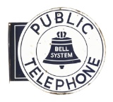 BELL PUBLIC TELEPHONE PORCELAIN FLANGE SIGN.